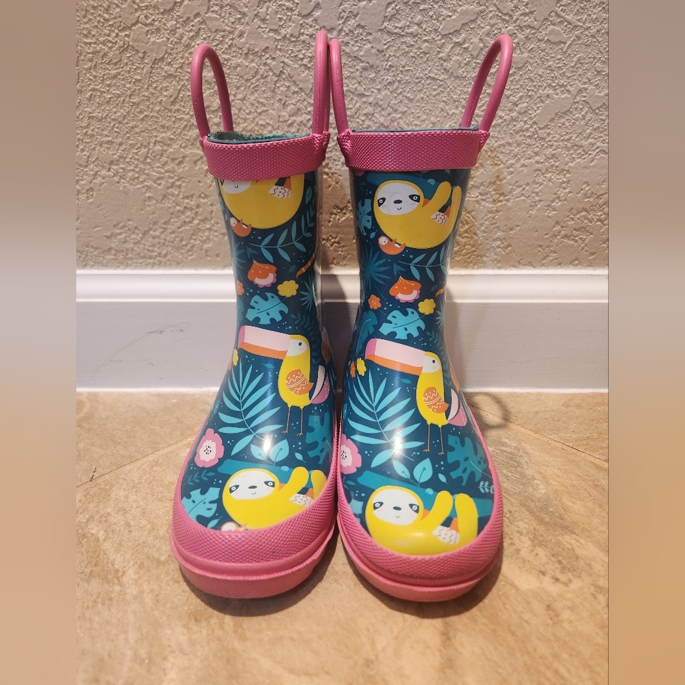 Lily& Dan Rain Boots with Sloth Design, Toddler Size 7/8